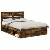 Bed Frame Smoked Oak 160 x 200 cm Solid Pine Wood 3411395