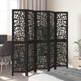 Room Divider 5 Panels Black Solid Wood Paulownia 358758