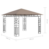 Gazebo with Mosquito Net&LED String Lights 3x3x2.73 m Taupe 3070318