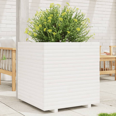 ZNTS Garden Planter White 70x70x72 cm Solid Wood Pine 3282620