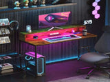120cm Computer Desk with LED Lights and Power Outlets, Gaming Desk with Monitor Stand, Computer T3398P341428