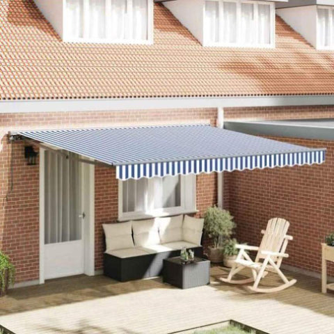 Retractable Awning Manual Blue and White 400x300 cm Fabric 3330485