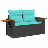6 Piece Garden Sofa Set with Cushions Black Poly Rattan Acacia 3327585