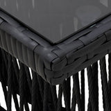 Garden Table Black 100 x 55 x 37 cm PE Rattan and Glass 42035136
