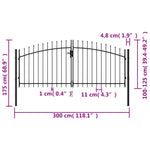 ZNTS Fence Gate Double Door with Spike Top Steel 3x1.25 m Black 146027