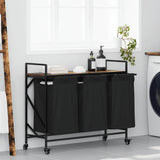 Laundry Basket 3 Compartments with Wheels Smoked Oak 859092