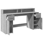 Desk with LED Lights Grey Sonoma 160x55x91 cm Engineered Wood 3309434