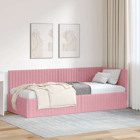 Corner Bed Frame with Headboard Pink 80 x 200 cm Velvet 42016249