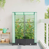 ZNTS Raised Bed with Greenhouse Cover Rattan Look 80x40x123 cm 4015810