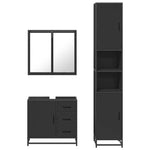 ZNTS 3 Piece Bathroom Furniture Set Black Engineered Wood 3301075