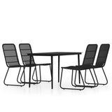 Dining Set Black Powder-coated steel, glass, PE rattan 3099181
