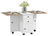 Multi-Storage Six-Person Drop Leaf Dining Table - Oak and White T3398P343518