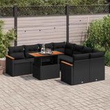 9 Piece Garden Sofa Set with Cushions Black Poly Rattan Acacia 3327464