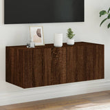 TV Wall Cabinet with LED Lights Brown Oak 80x35x31 cm 837293