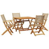 5 Piece Garden Dining Set Beige Poly Rattan and Solid Wood 3281828