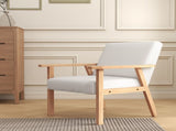Accent Chair Wood Frame with Thick Linen Cushions Wide Seat Armchair Home Furniture Bedroom Office T3398P328296
