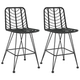 Bar Stool Set of 2 Black PE Rattan and Steel Regular Footrest 319431