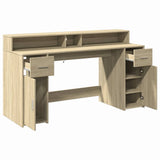 Desk with LED Lights Sonoma Oak 160x55x91 cm Engineered Wood 3309431