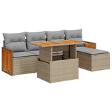 6 Piece Garden Sofa Set with Cushions Beige Poly Rattan Acacia 3327699