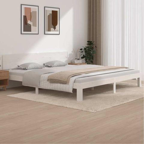 Bed Frame without Mattress White Solid Wood Pine 200x200cm 810516