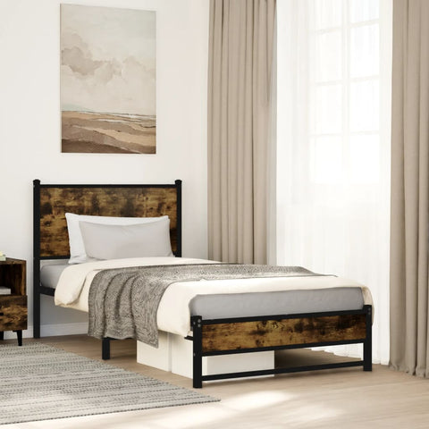 Metal Bed Frame without Mattress Smoked Oak 100x200 cm 4007827
