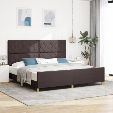 ZNTS Bed Frame in Dark Brown, 200x200 cm, Fabric 3344833