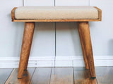 Solid Wood Boucle Cream Tray Style Footstool, Upholstered, Nordic Legs, Beige and Brown B2743P402989