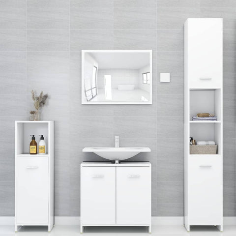 ZNTS 4 Piece Bathroom Furniture Set White Engineered Wood 3056880