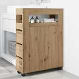 Narrow Bathroom Cabinet with Wheels Artisian Oak Engineered Wood 855276