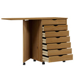 ZNTS Rolling Cabinet with Desk MOSS Honey Brown Solid Wood Pine 355900