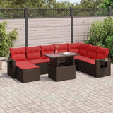 9 Piece Garden Sofa Set with Cushions Brown Poly Rattan Acacia 3326535