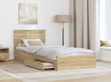 Bed Frame Sonoma Oak and Silver 75 x 190 cm Engineered Wood 3410960