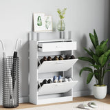 241244 Shoe Cabinet with a Drawer and a Top Glass Shelf Wood White