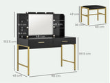 Dressing Table Set, with Storage and Stool - Black T3398P378117