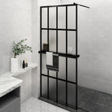 ZNTS Walk-in Shower Wall with Shelf Black 90x195 cm ESG Glass&Aluminium 3185457