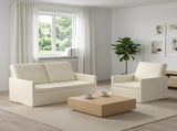 Sofa Set 2 pcs Cream Corduroy Fabric 3433244