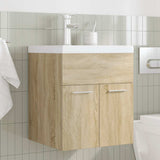 Bathroom Sink Cabinet with Built-in Basin and Faucet Sonoma Oak 3325013