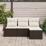 Sofa Set with Cushion 4 pcs Brown and White Poly Rattan 3354657