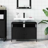 Bathroom Sink Cabinet Black Engineered wood, powder-coated steel 842441