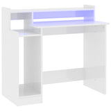 Desk with LED Lights High Gloss White 97x45x90 cm Engineered Wood 805558