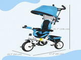 6 in 1 Kids Trike Push Bike w/ Push Handle, Canopy, 5-point Safety Belt, Storage, Footrest, Brake, T3398P348140