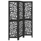 Room Divider 3 Panels Black Solid Wood Paulownia 358749