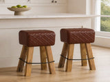 Bar Stool 2 pcs Brown Diamond 44 x 33 x 74 cm Real Leather 42042124