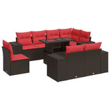 9 Piece Garden Sofa Set with Cushions Brown Poly Rattan Acacia 3326825