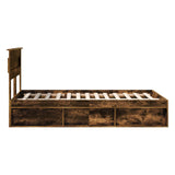 Bed Frame with Storage Smoked Oak 135 x 190 cm Solid Pine Wood 3409771