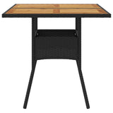 Garden Table with Acacia Wood Top Black 80x80x75 cm Poly Rattan 365519