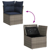 5 Piece Garden Sofa Set with Cushions Grey Poly Rattan Acacia 3326152