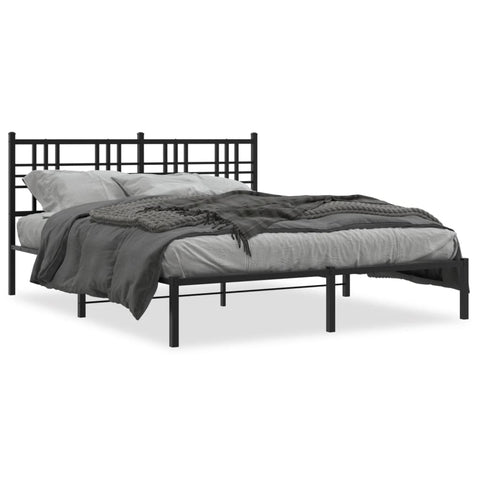 ZNTS Metal Bed Frame with Headboard Black 160x200 cm 376327