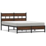 Metal Bed Frame without Mattress Brown Oak 135x190 cm Double 4017325