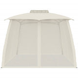 Gazebo with Double Roof and Mesh Walls Cream 3.93x2.93 m Steel 368451